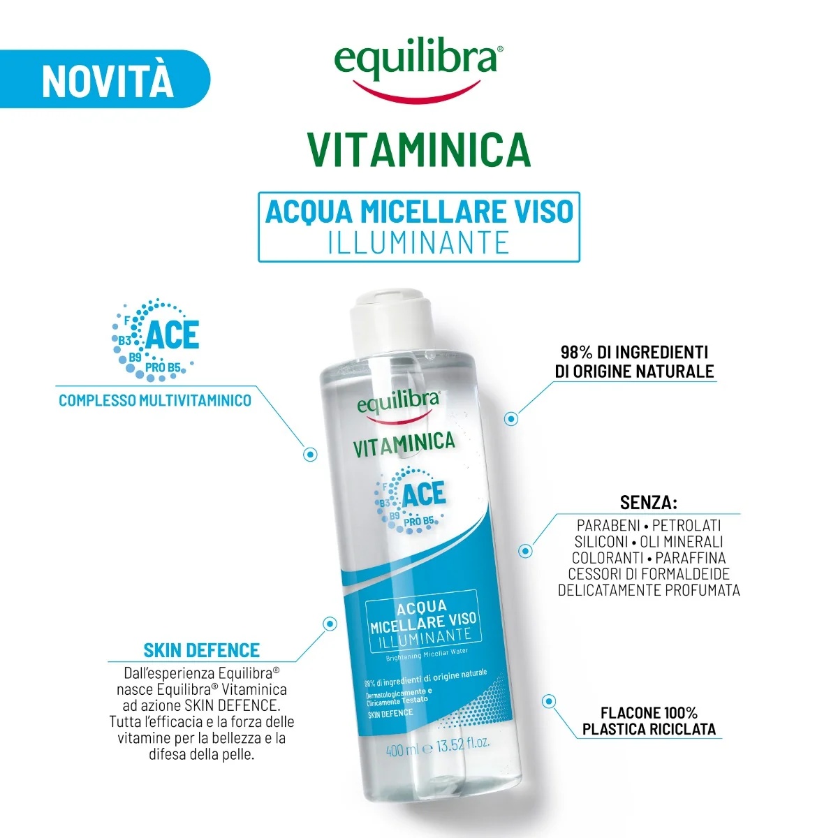 Equilibra Equilibra vitamine micellair gezichtswater 400 ml gezichtsreiniging