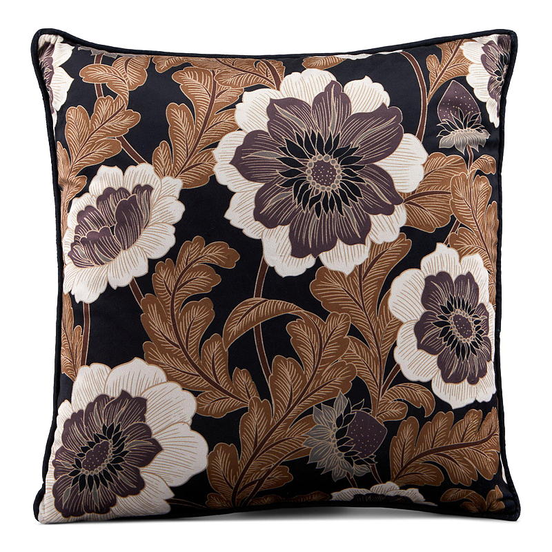 Kuddfodral 45x45 cm chenille brun blomma