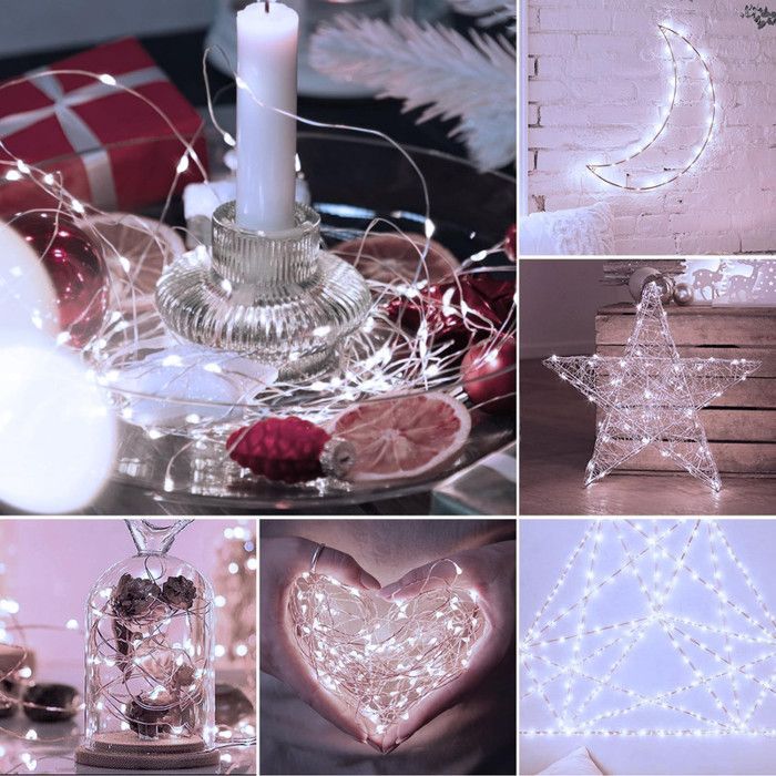 2 guirnaldas de luces de alambre de cobre, 5 m, 50 LED, blancas, USB, forma personalizable, decoración para eventos, Navidad, Halloween