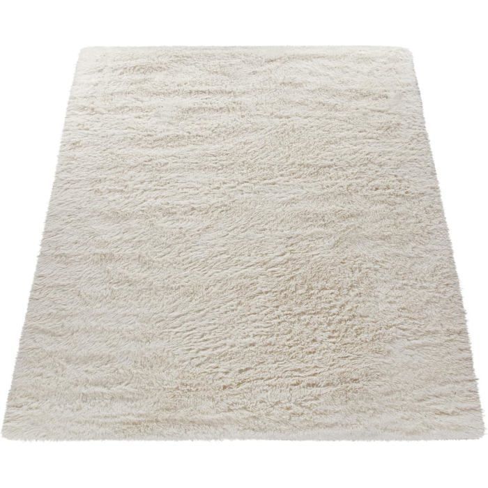 Alfombra Paco Home de pelo largo y suave para salón, de piel sintética, mullida y esponjosa, color marfil, 160 x 220 cm.