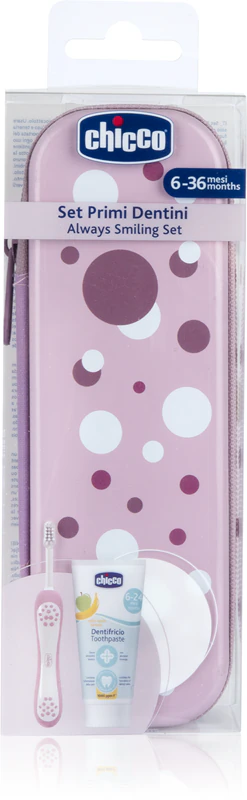 Chicco Always Smiling Set 6m+ Tandverzorgingsset met lila etui
