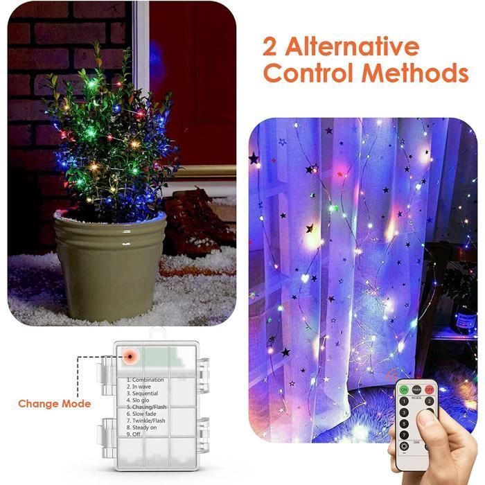 Cordão de luzes LED a bateria, 2 x 10 m / 200 LEDs, à prova d'água IP65, decoração para ambientes internos e externos, Natal, casamentos e festas.
