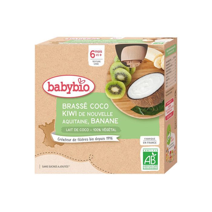 Babybio, bustine monodose di cocco, kiwi e banana, 4 bustine da 85 g.
