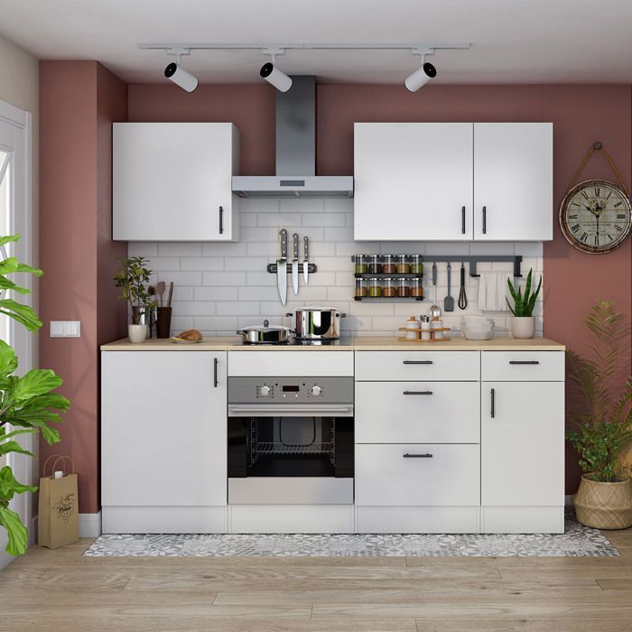 Meuble bas de cuisine avec plan de travail , 1 porte coloris blanc brillant /chêne canadien