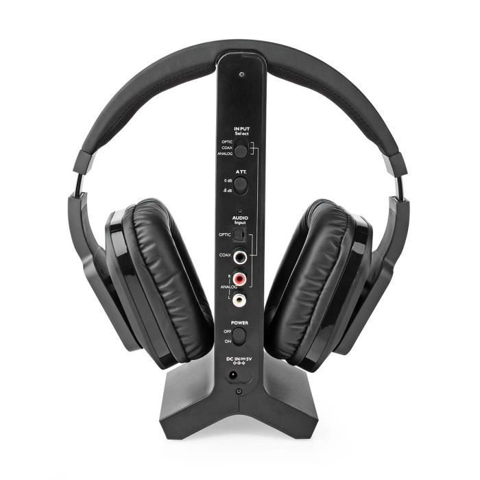 Casque TV sans fil - NEDIS - HPRF321BK - Noir - Autonomie 8h - Portée 25m