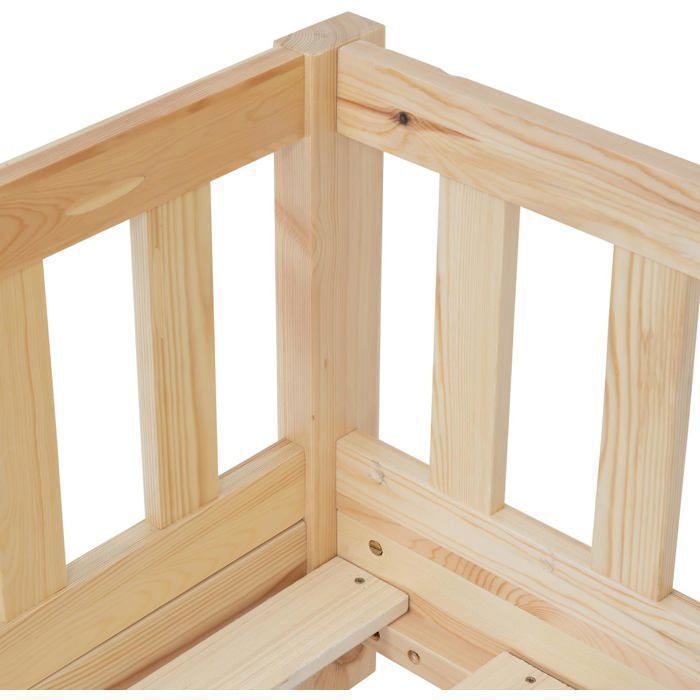 Cama Montessori WEB2O 90x190 cm em madeira natural com grades de proteção castanhas.