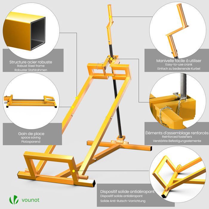 Cric sollevatore per trattorino rasaerba VOUNOT®, portata massima 400 kg - telescopico, lunghezza da 78 a 98 cm - altezza fino a 60 cm - giallo