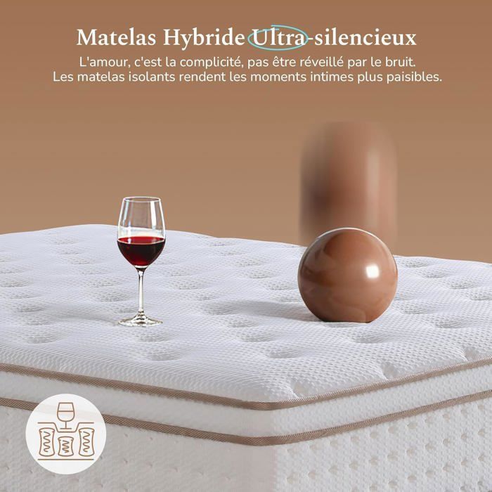 Colchón slily de 180x200, 28 cm de grosor, colchón híbrido de lujo con espuma viscoelástica y muelles ensacados independientes.