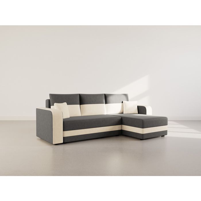 Harvey - Canapé d'angle réversible 4 places convertible avec coffre en tissu bicolore - Gris / Beige