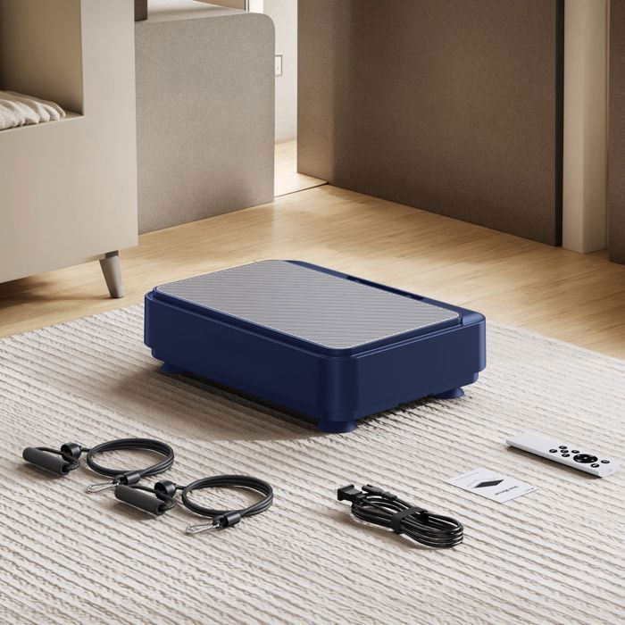 Plataforma vibratoria con 99 niveles y 9 programas, máquina de vibración para perder peso, dispositivo de fitness multifuncional con control remoto, color azul.