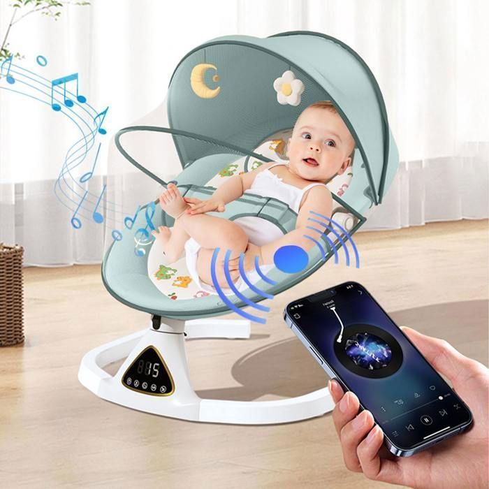 Balancelle Bebe Electrique, Charge Maximale15kg, Bluetooth, 5 Vitesses Balancement, Minuteriea 3 Etapes, Arche Jouets 0-12 Mois