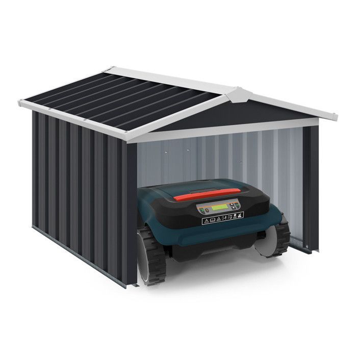IDMARKET Garage pour robot tondeuse toit à 2 pentes métal gris anthracite 86 x 98 x 62 cm