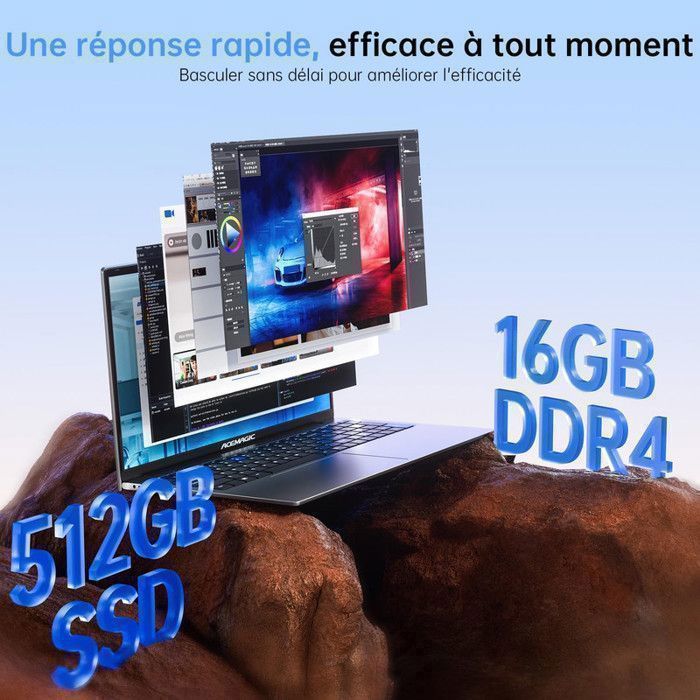 ACEMAGIC Laptop da 17,3 pollici, AMD 4300U (fino a 3,7 GHz), 16 GB di RAM DDR4, SSD da 512 GB, Wi-Fi 5, batteria da 6000 mAh