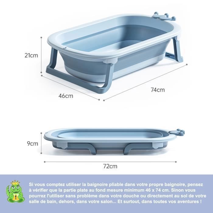 Baignoire Bébé Couronne Pliante pour 0-6 ans bébé avec Tapis de Bain Détachable - 36L/Bouchon de Vidange/TPE Coussin Antidérapant