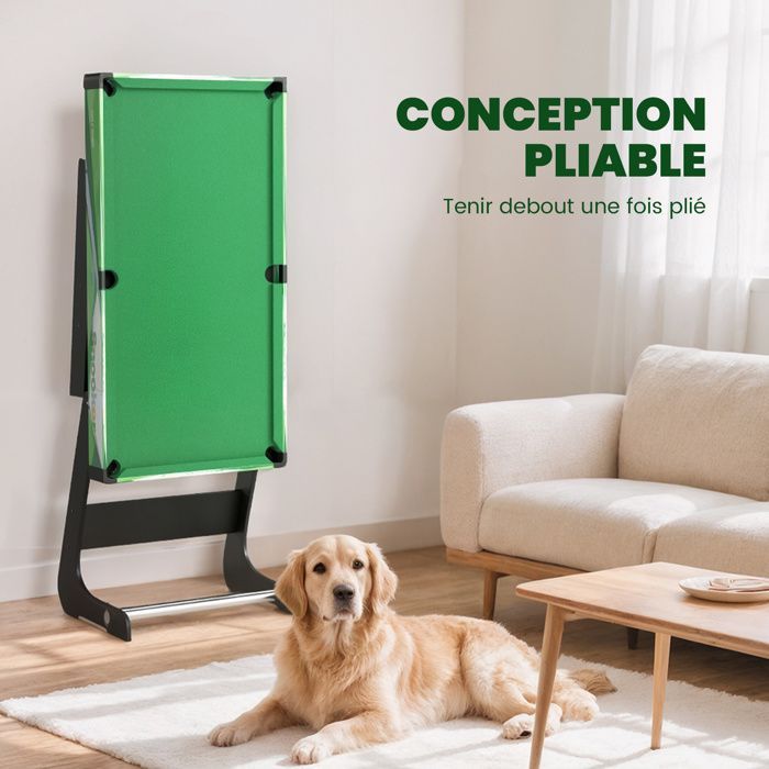 Mesa de bilhar SPORTNOW - Mesa dobrável americana compacta com acessórios, 2 tacos, 16 bolas, triângulo e giz - 104x55,5x68cm - Verde