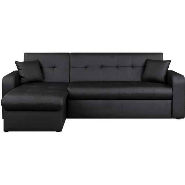 Reversible 3-seater corner sofa bed - Black faux leather - Contemporary - W 235 x D 85-153 cm - ROMAN