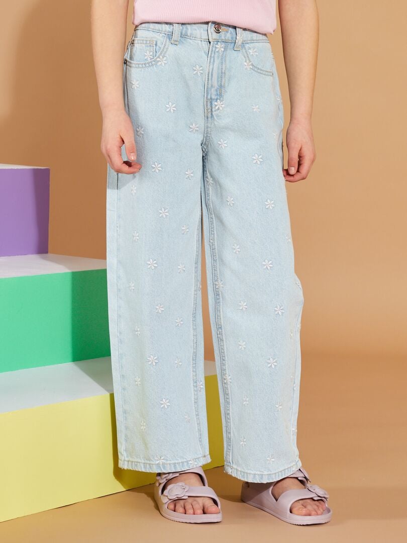 Vaqueros anchos con estampado floral - AZUL