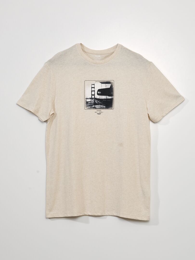 Camiseta de manga curta com estampa - BEGE