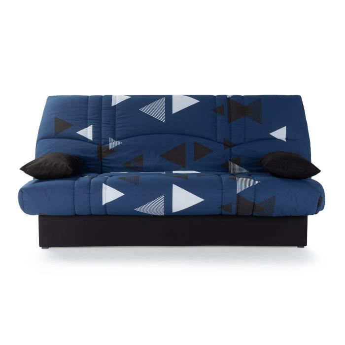 Sofá cama de 3 plazas con sistema clic-clac - Tela con estampado de bikini azul - 190 x 92 cm - DREAM - Estilo contemporáneo