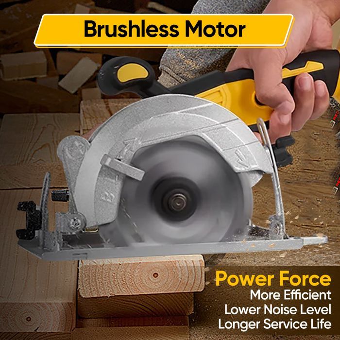 Sega circolare a batteria da 125 mm - Motore brushless da 21 V 1000 W - con 2 batterie - Angolo di taglio 0-45°, profondità di taglio 45 mm - Per legno e PVC