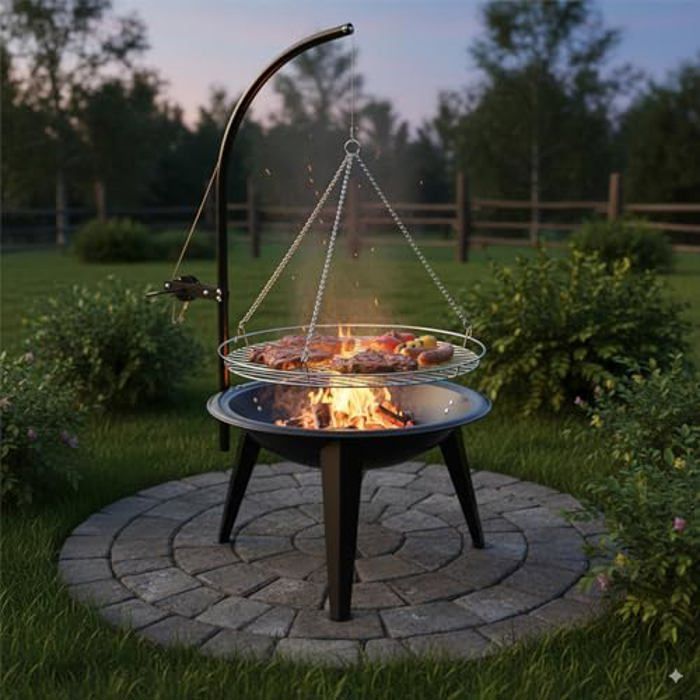Barbecue au charbon de bois - BBQ-TORO - Modèle pivotant - Ø 55 cm - Grille chromée - Noir