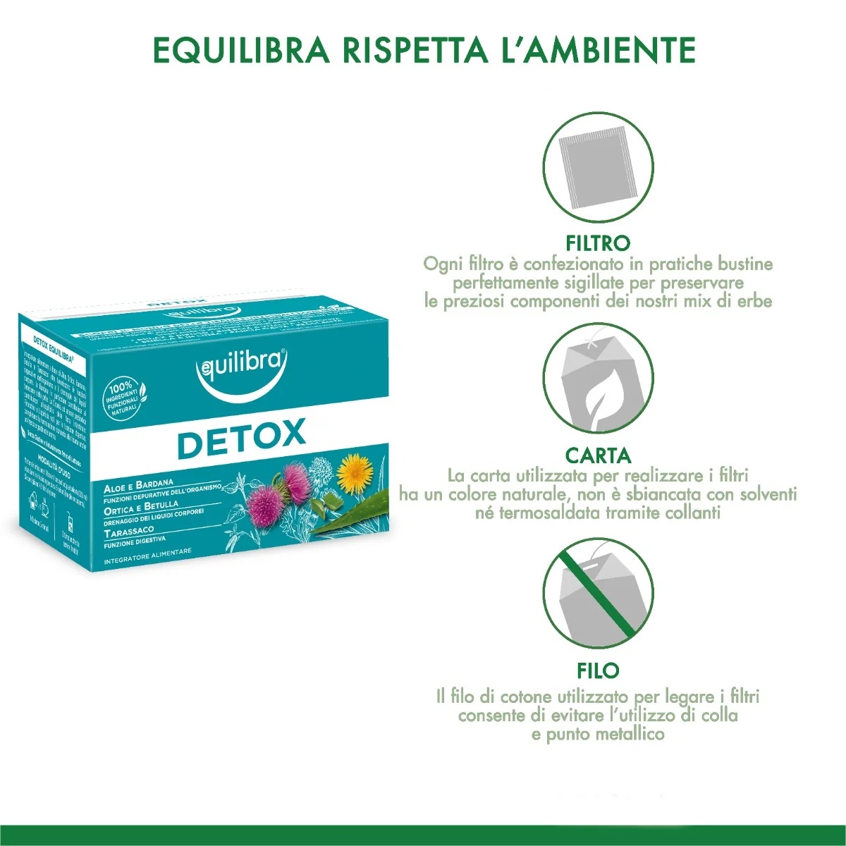 EQUILIBRA Entgiftender Kräutertee Equilibra 15 Filter Aloe, Klette, Brennnessel, Birke, Löwenzahn