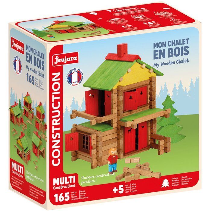 JEUJURA - Wooden Construction Set - My Wooden Chalet - 165 Pieces - Ages 5+