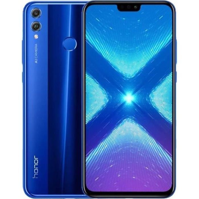 Smartphone HONOR 8X - 128 GB Azul - Android 8.0 - 6 GB de RAM - Cámara dual - Lector de huellas dactilares