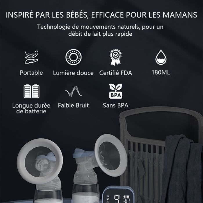 Tire-lait électrique double Sans BPA, Rechargeable avec Ecran Tactile 4 Modes et 10 Niveaux D'aspiration
