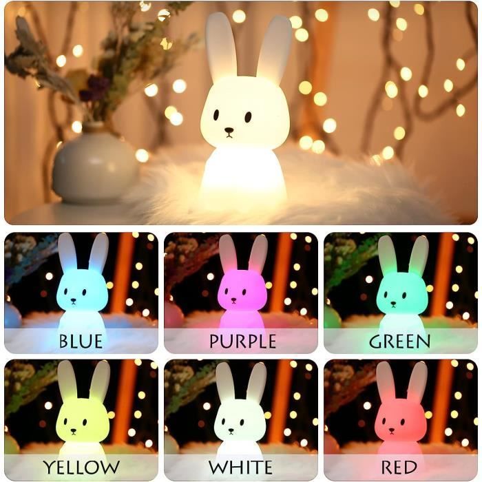 Lámpara de noche táctil con forma de conejito bebé, con 7 colores de luz y función de temporizador, lámpara de mesilla para habitación infantil, juguete de regalo.