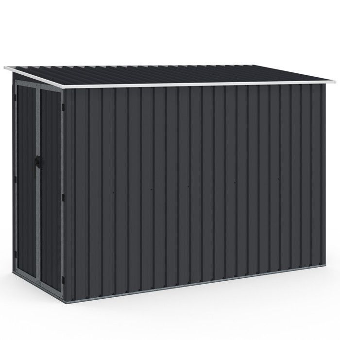 IDMARKET tuinschuur van 3 m² met aanbouw, grijs, gegalvaniseerd staal met dubbele zijdeur.