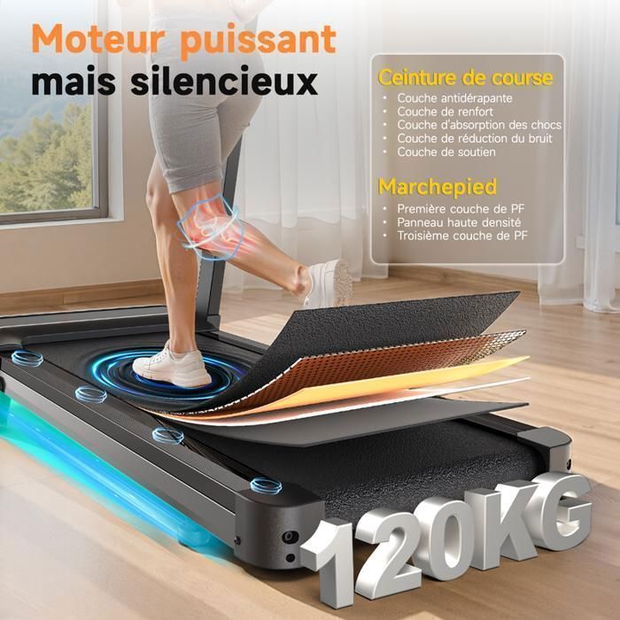 Tapis de course avec 10% d'inclinaison - Tapis de machine électrique - 1-12km/h - Moteur 3,0HP - Ecran LED -  Surface 40 x 97 cm