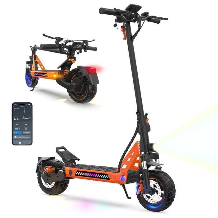 Monopattino elettrico TUNO NT3 1000W con app, velocità massima 45 km/h, autonomia 35-45 km, batteria 48V13Ah, pneumatici da 10 pollici, 4 modalità, pieghevole.