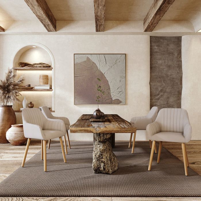 Goeurvant Chaises minimalistes avec dossier confortable, accoudoirs ergonomiques et pieds en bois solides - Lot de 2 – Beige