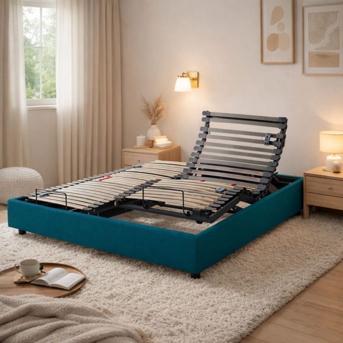 Cama eléctrica con 5 posiciones para dormir 90x200 Horizon Azul Egeo - Azul jaspeado - 5 años de garantía - Someo
