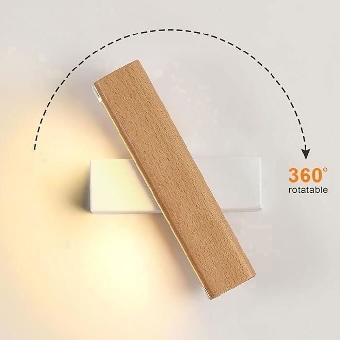 DELIPOP Applique Murale Intérieur LED – 4W Applique Murale en Bois 360° Rotatif -3000K Lumière chaude – Pour Escaliers, Chambre