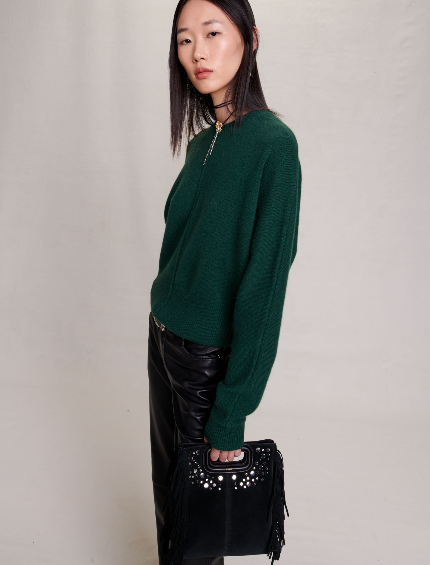 Pulover reversibil din cașmir - Verde sticlă