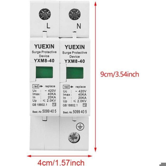 Dispositivo de proteção contra surtos de tensão 220V 40KA 2P para uso doméstico.