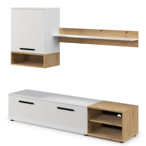 Meblościanka Vento 180 cm – biały mat   dąb artisan