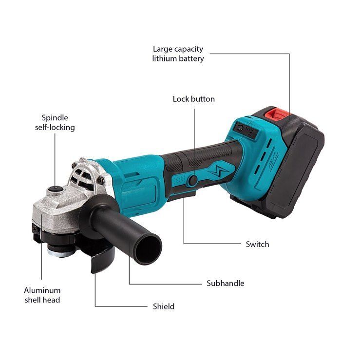 Smerigliatrice angolare - lama da taglio da 125 mm - 2 batterie da 21 V - 13000 giri/min - 3 velocità - utensile da taglio e lucidatura senza spazzole da 1000 W