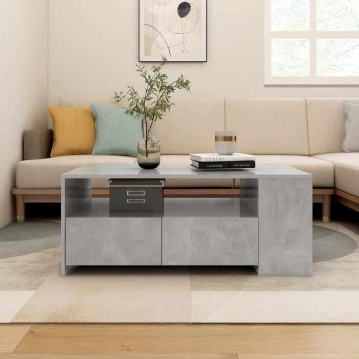 Mesa de centro vidaXL, cinza concreto, 102x55x42 cm, madeira engenheirada, 810921