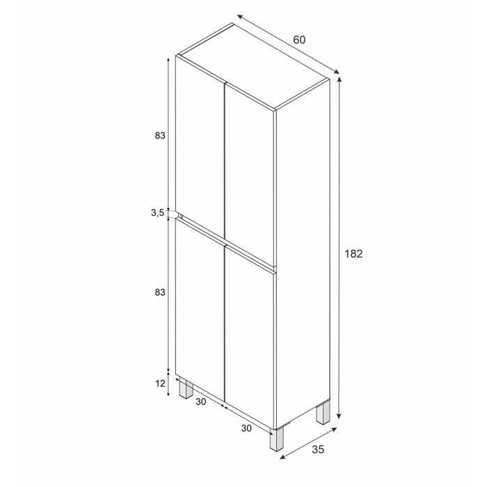 Bathroom cabinet - double column - Glossy white - 4 doors - W60 x D35 x H182 cm - DESTAL