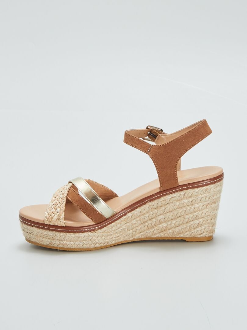 Sandalen met touwsleehak - BRUIN
