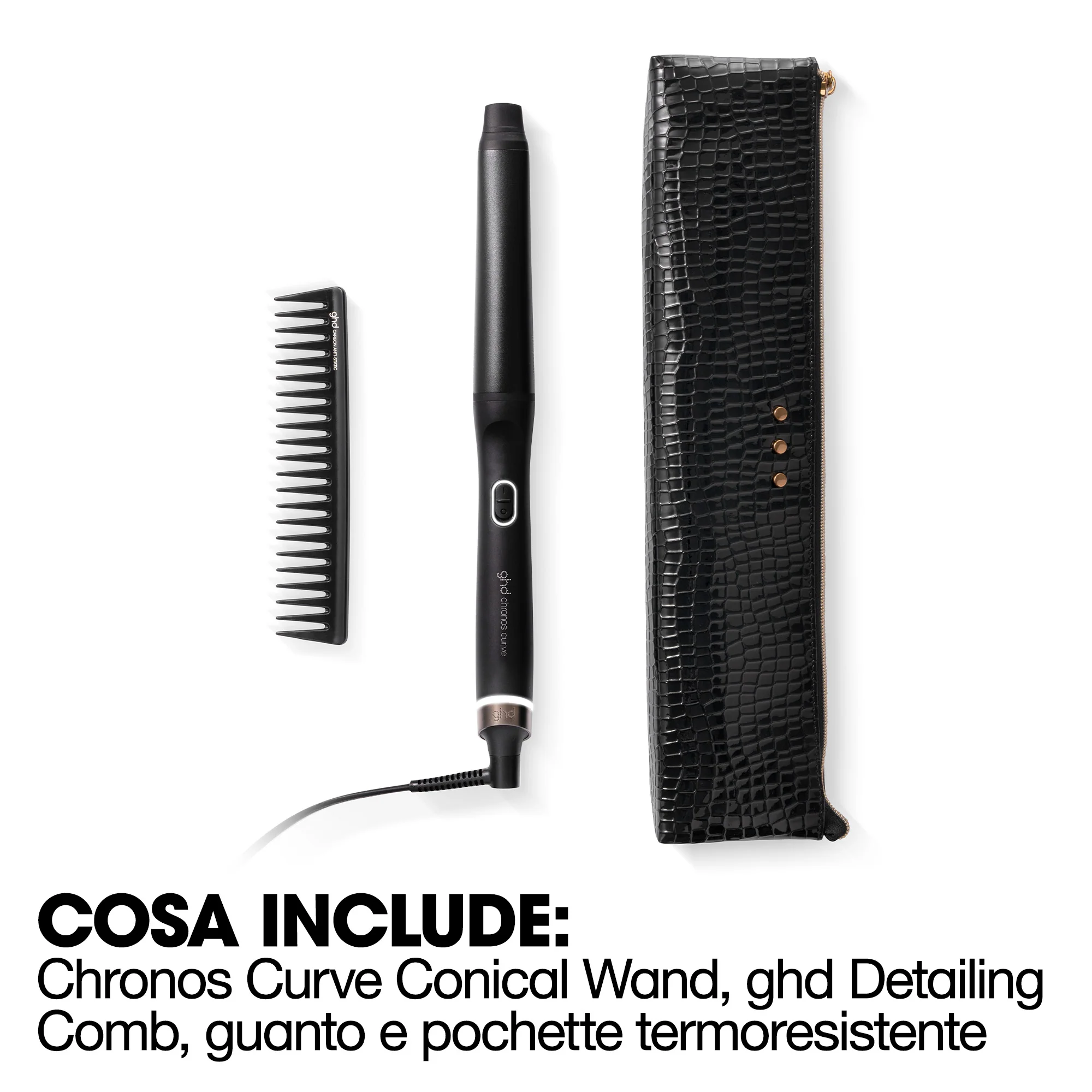 Arricciacapelli chronos curve conical Gift Set - arricciacapelli professionale + detangling comb - Cofanetti per Capelli, Piastra Capelli, Spazzole