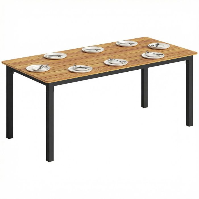 Table de jardin - Outsunny - 6 à 8 personnes - rectangulaire - plateau à lattes - acier et bois massif - 180x86x74cm - teck