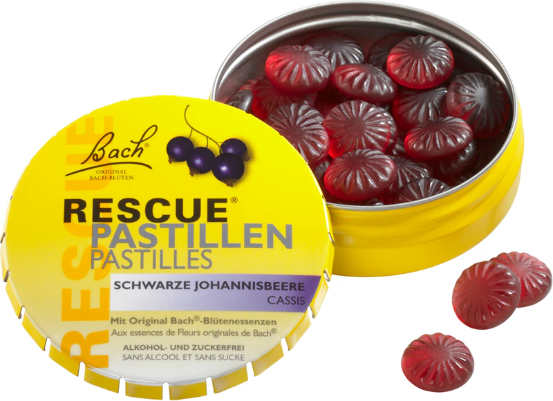 Pastilhas RESCUE® dos Florais de Bach®, suplemento alimentar com extrato vegetal.