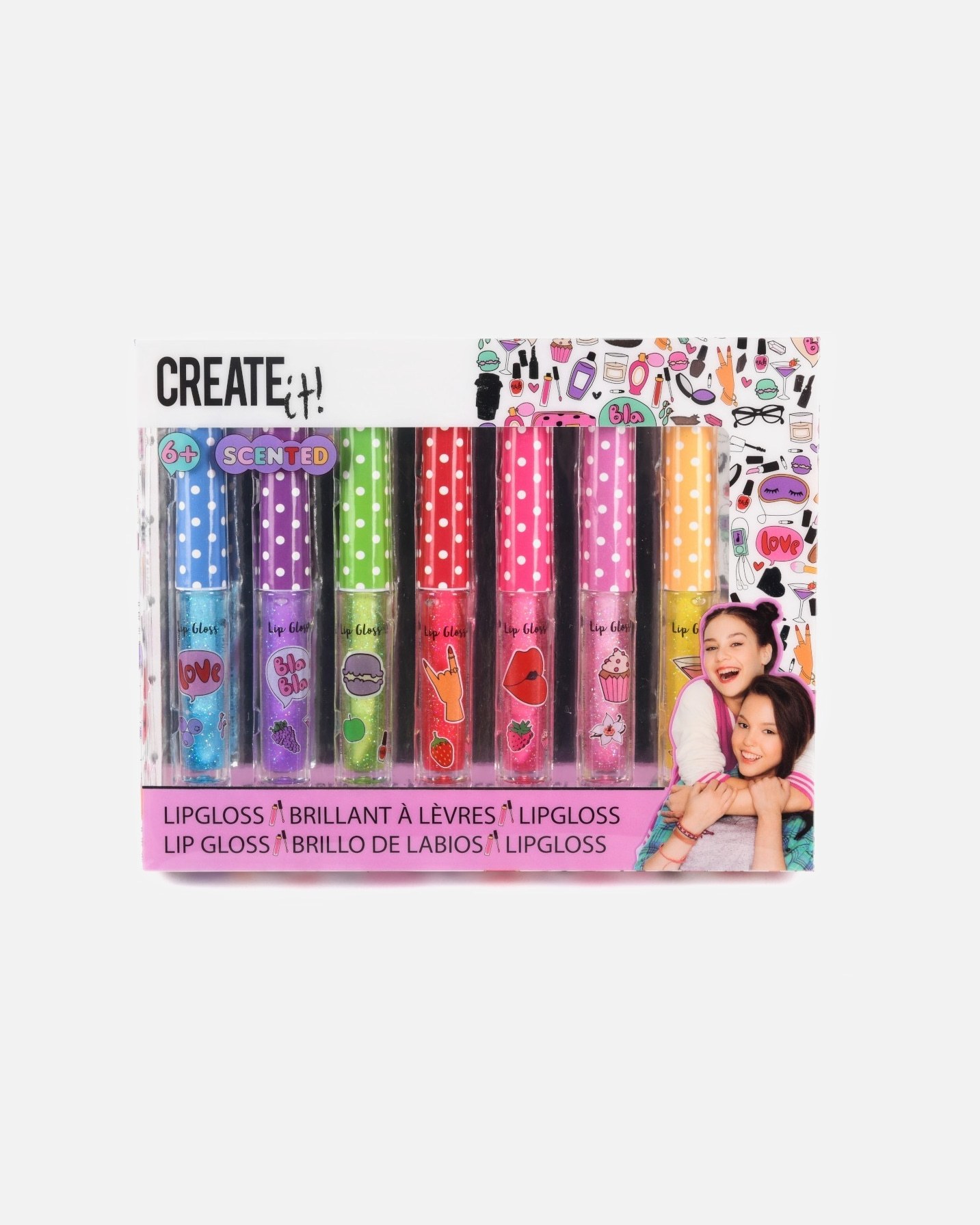 Create It! Шминка за усне за децу, сјај за усне са шљокицама и мирисом, сет од 7 делова – 1 комад