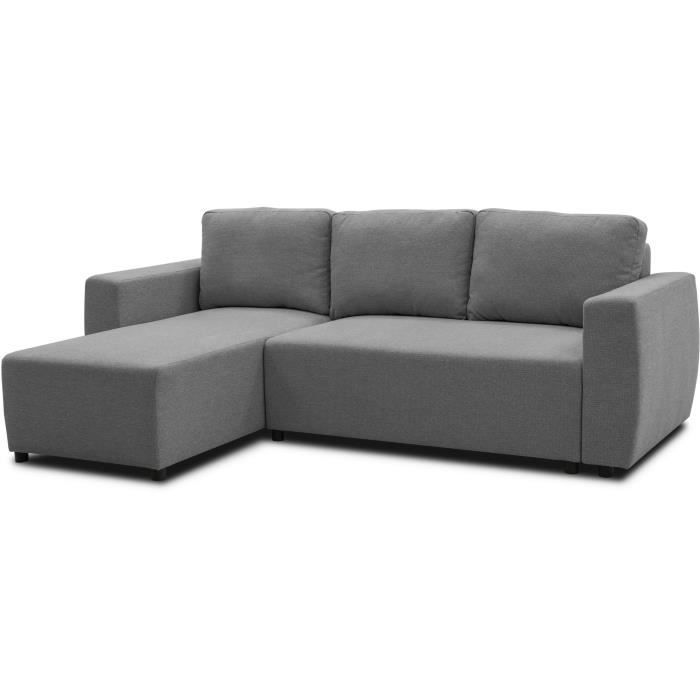 Canapé d'angle convertible réversible 3 à 4 places - PHARELL - Tissu anthracite - Coffre de rangement - L 224 x P 155 x H 85 cm