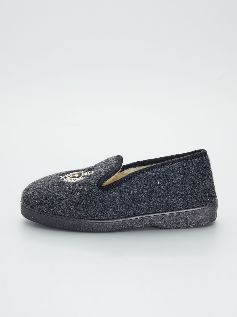 Pantufas de lã com brasão - Pretas