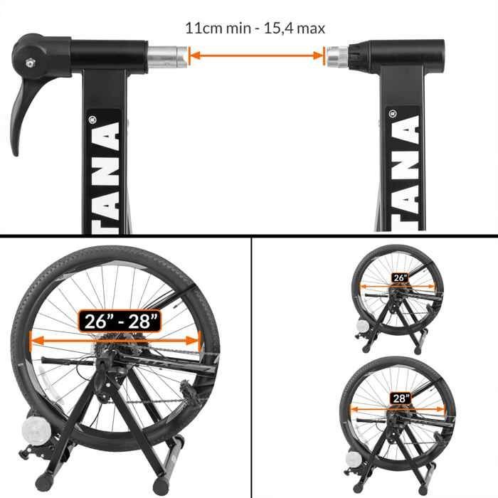 SPORTANA® Home Trainer vélo Max. 150kg entraîneur vélo Noir Pliable Acier 26'/28' Support 6 Niveaux de résistance Frein